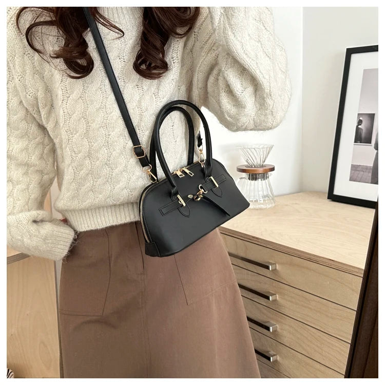 Modern  Shaped Women's Handbag Crossbody Commuter Bag Fashionable Retro Bowling Bag Soft Handle Polyester