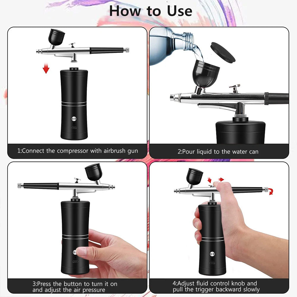 Airbrush for Paint Cake Makeup Cordless Airbrush Sprayer Gun 0.3mm Nozzles Handhold Portable Airbrush Nail Kit with Compressor