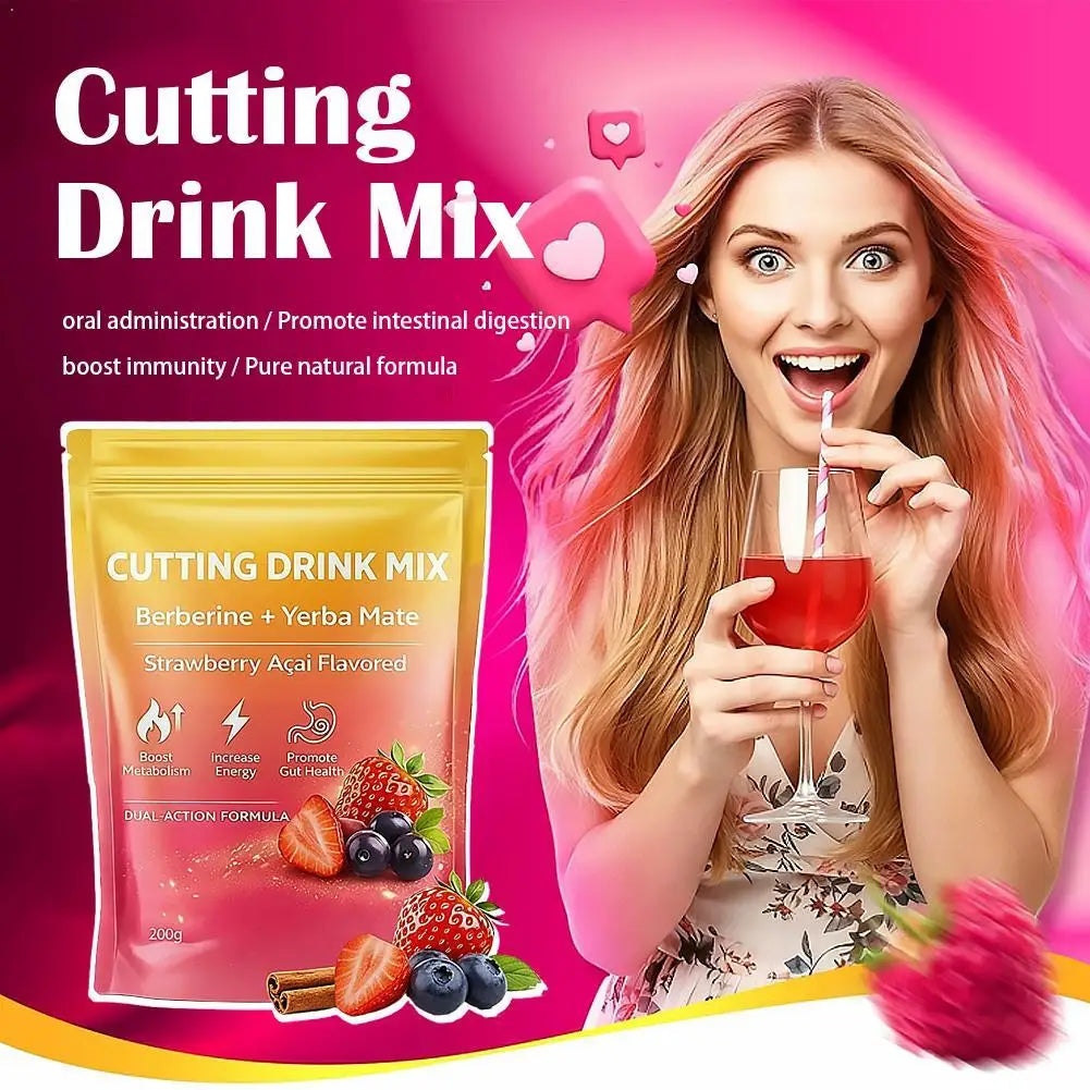 200g Berberine Mate Tea Plant Based Energy Weight Loss Drink Powder Cutting Drinking Mix Berberine+ Yerba Strawberry Acai Flavor
