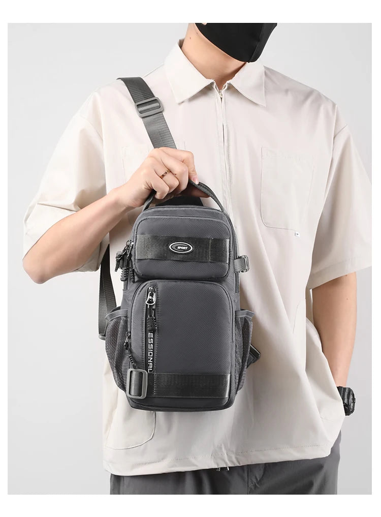 Fashionable Men's Crossbody Bag Student Casual Waist Bag Nylon Material Zipper Closure Soft Handle Multi-Compartment Pack
