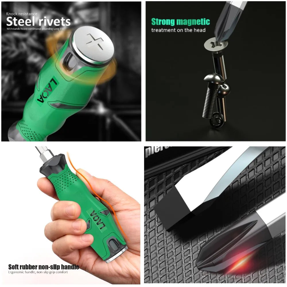 1pcs LAOA Magnetic Screwdriver Phillips Slotted Screwdrivers Set Hardness 58HRC Alloy Steel with Tap Knock Function