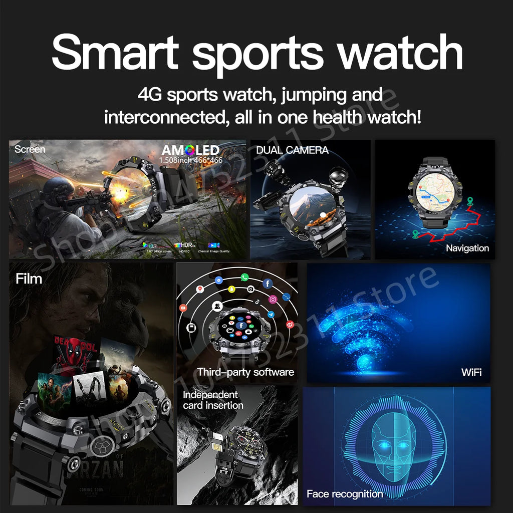 Original Q668 Smartwatch 4G 5G Full Netcom Smart Watch With 800W Dual Camera GPS WIFI NFC IP68 Waterproof Google Play Store