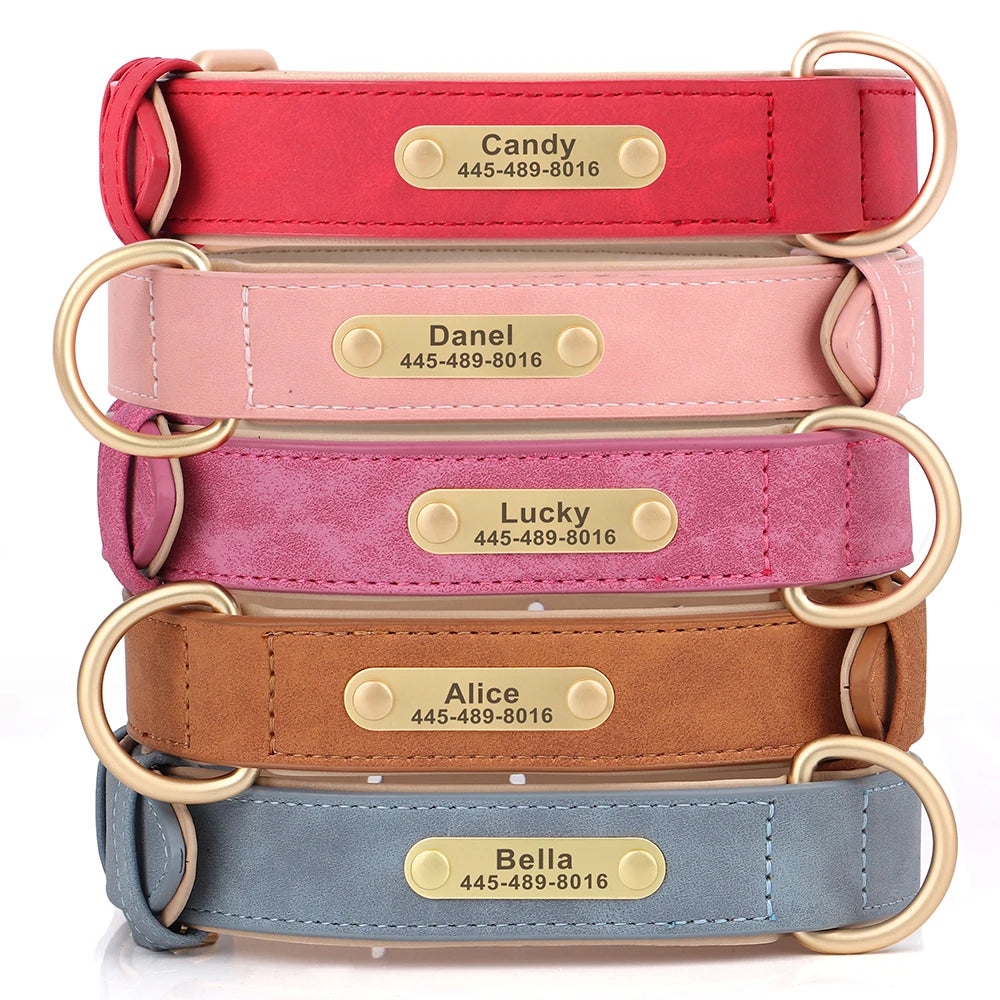 Customized Dog Collar PU Leather Dogs Collars Personalized Pet ID Name Necklace Free Engraving for Small Medium Large Dogs Pug