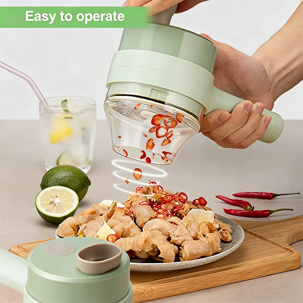 Multi-Functional Portable Wireless Vegetable Processor Electric 4-in-1 Vegetable Cutter Set, Easy to Charge With Egg Cream Whisk