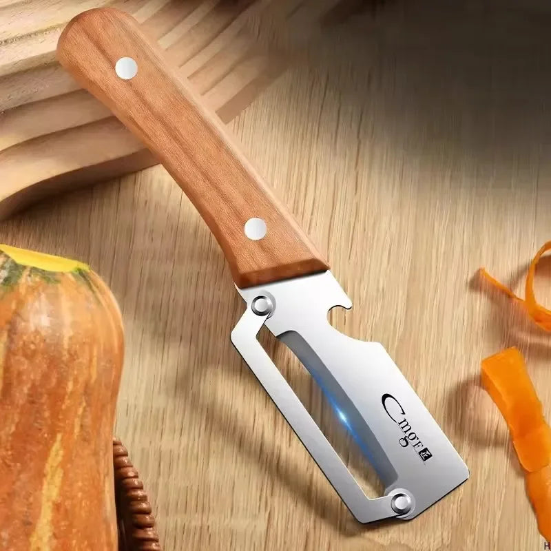 Stainless Steel Kitchen Peeler Multi-Function Kitchen-Specific Peeler for Slicing Fruit and Vegetables with Wooden/ Steel Handle