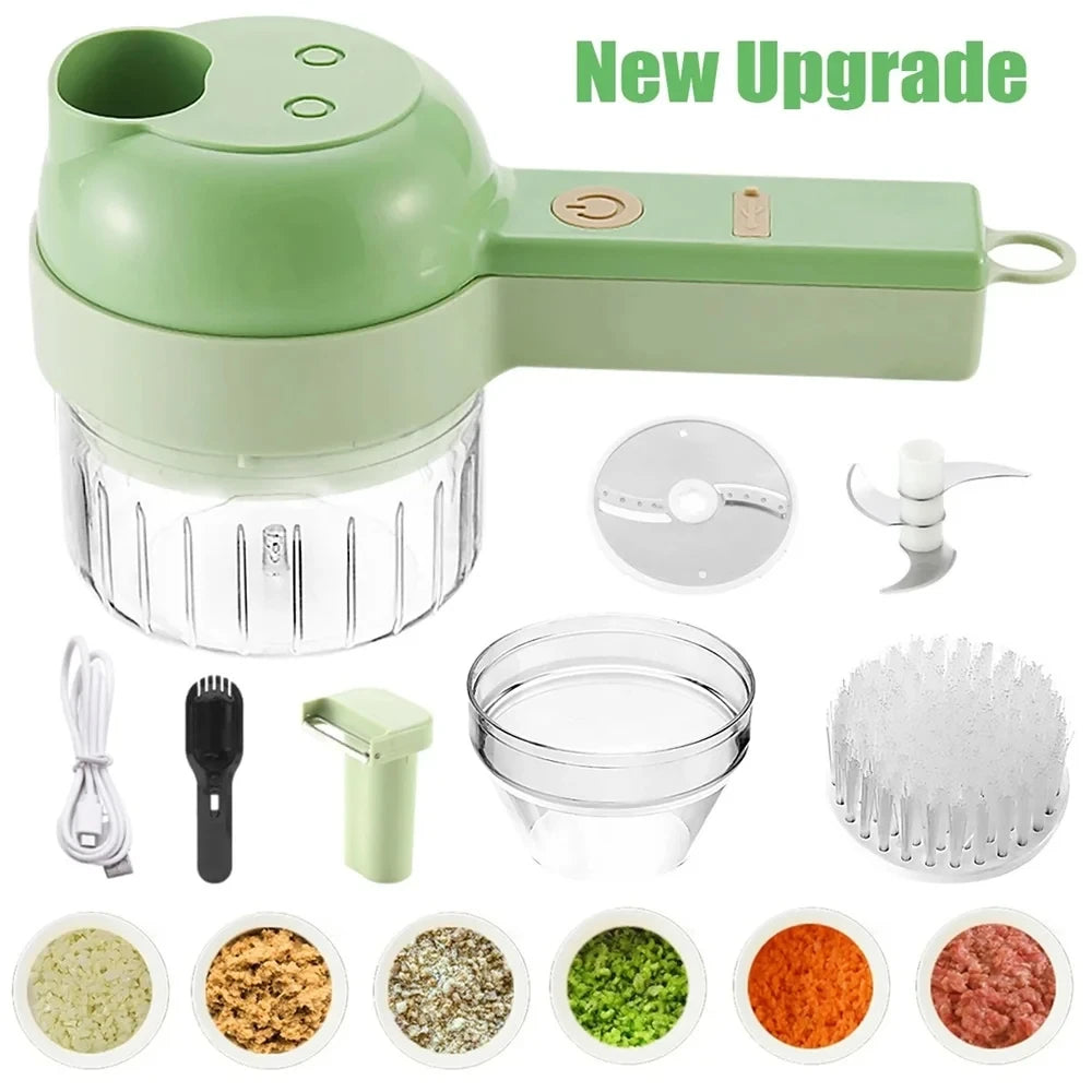 4 in 1 Handheld Electric Vegetable Cutter Wireless Food Processor Vegetable Slicer Set Pepper Garlic Mash Minced Cooking Gadgets