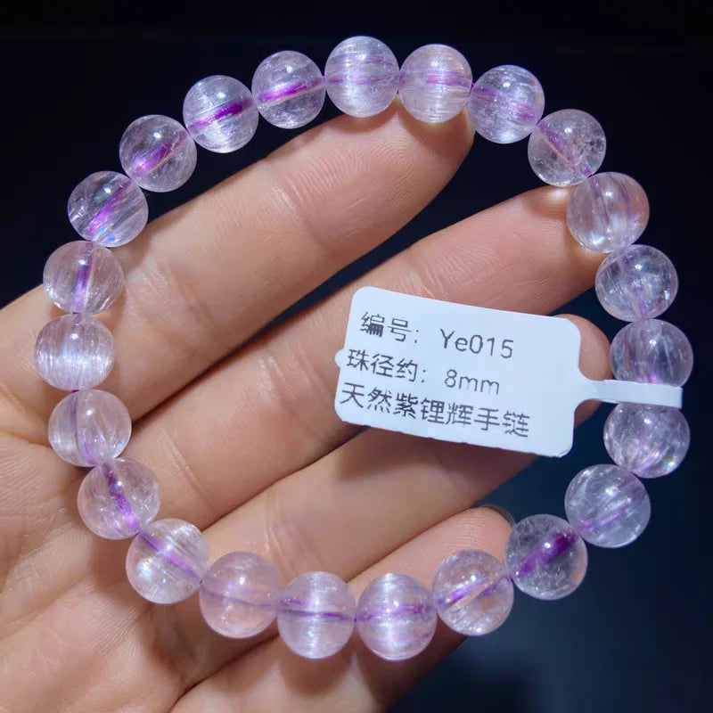 Natural Purple Kunzite Clear Round Beads Bracelet Jewelry Women Men Colorful Kunzite Bracelet Cat Eye Women Men AAAAAA