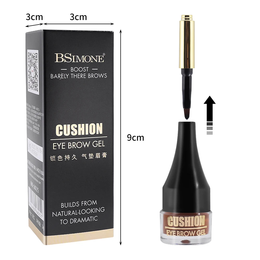 Cushion eyebrow gel with brush, boxed packaging, 9cm tall, natural to dramatic brow makeup