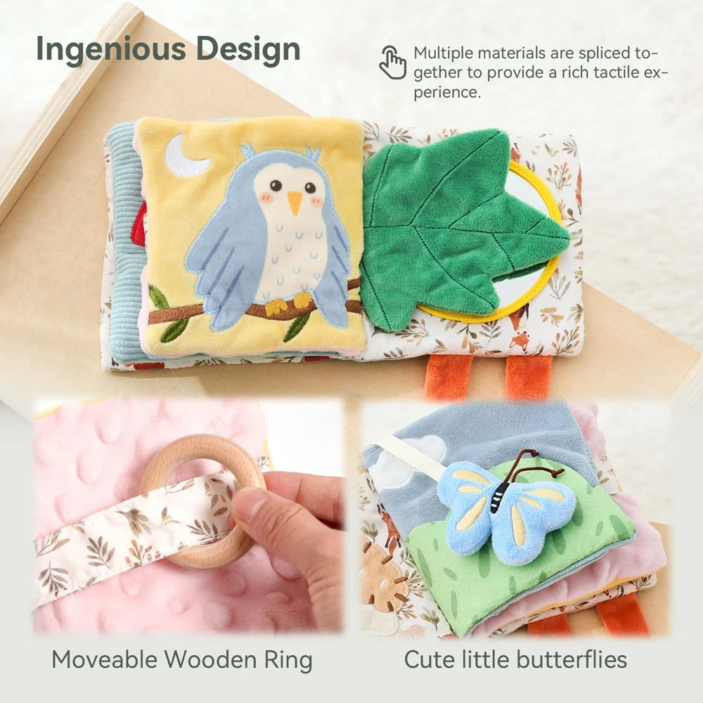 Baby Toys Cloth Book Early Educational Baby Toys Sensory Book Baby Soft Books Toys Fluffy Cartoon Elephant Books With Mirror