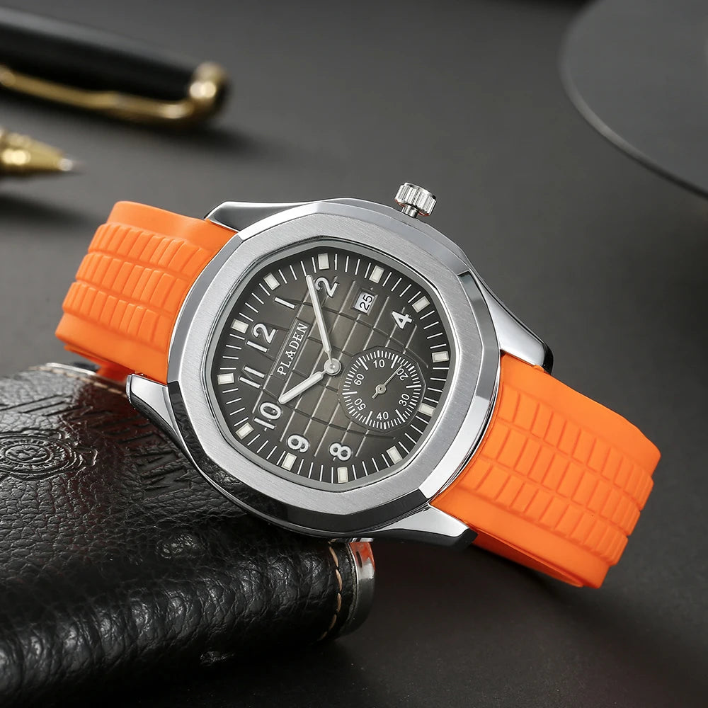 Fashion Watch Men Classic Orange Grenade Dial Minimalist Wristwatch Sport Silicone Strap Dive Auto Date Men's Watches Hot Sale