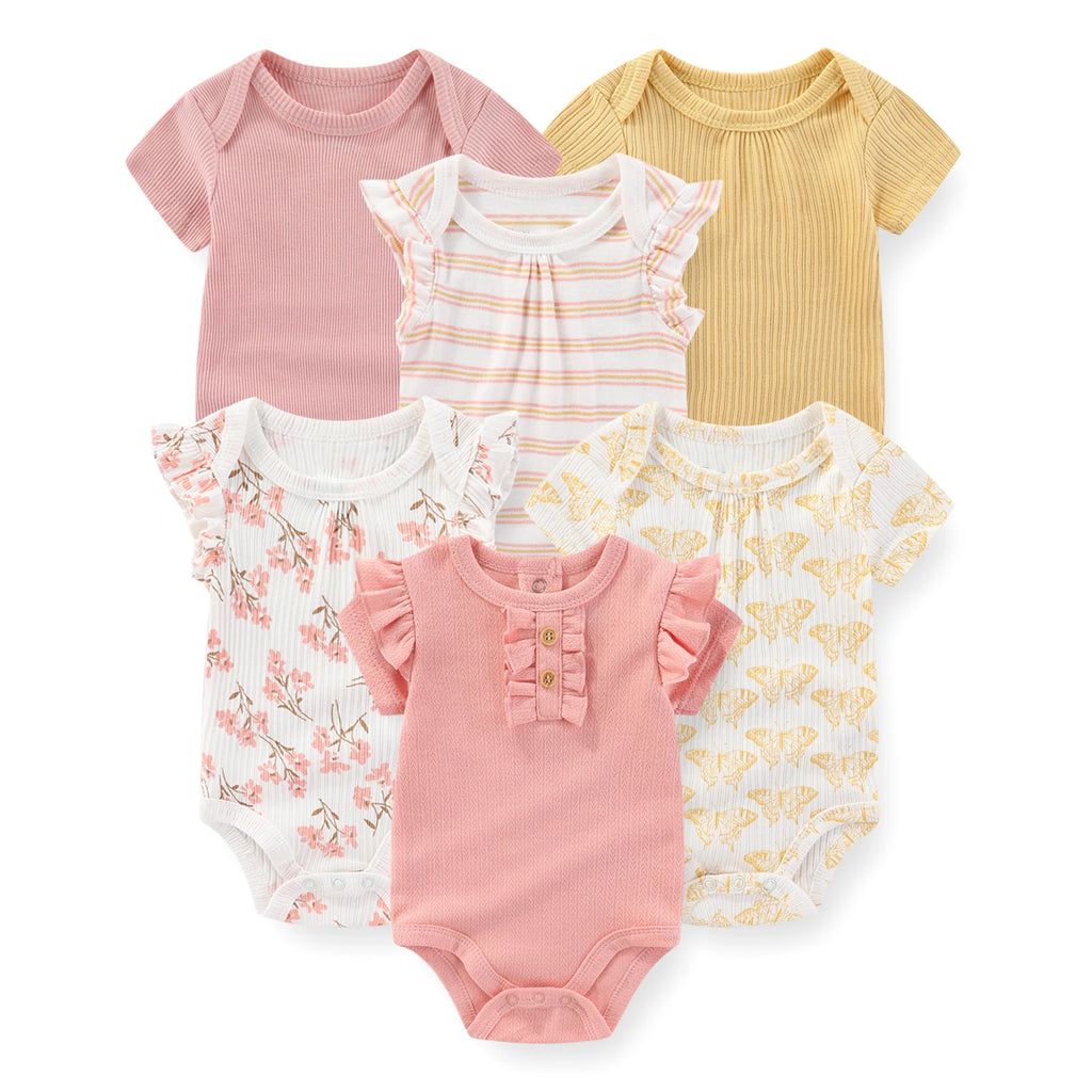 6-Piece Fashion Cute Baby Bodysuits Cotton Soft Newborn Boy Girl Short Sleeve Onesies Summer Sleeveless Infant Clothes
