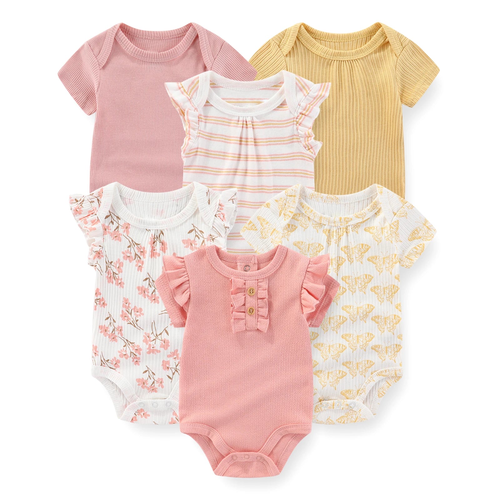 6-Piece Fashion Cute Baby Bodysuits Cotton Soft Newborn Boy Girl Short Sleeve Onesies Summer Sleeveless Infant Clothes