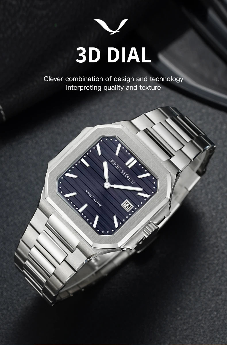 2025 Specht & Söhne New Hot Selling Ultrathin Cubic Watch For Men Quartz Wristwatch Sapphire Green Color Luminous Waterproof