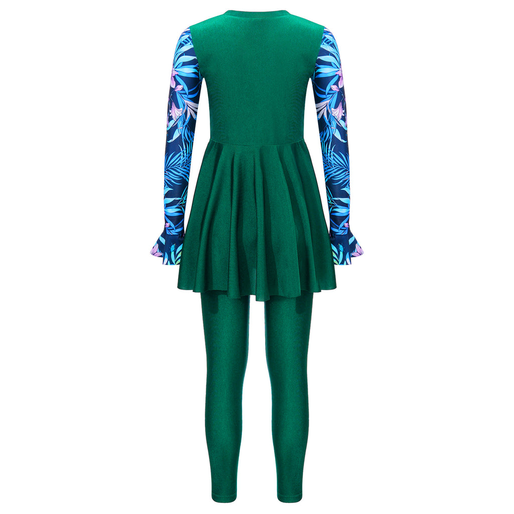 Girls Swimsuits 2 Piece Rash Guard Set UPF 50 Sun Protection Long Sleeve Swim Dress with Leggings Kids Full Body Cover Beachwear