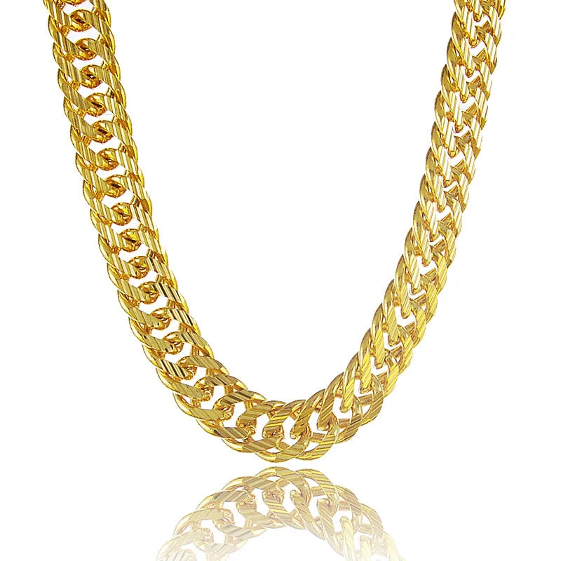 24K AU999 Real Gold Twisted Unisex Chain, 10MM 60CM Bold Polished Boss Necklace, Men's Sideways Neckpiece