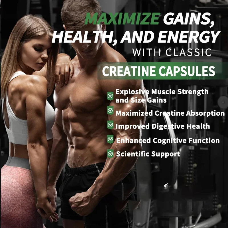 Creatine Monohydrate Capsules For Enhance Muscle Mass Strength & Performance Improvement Workout Recovery Mass Gainer