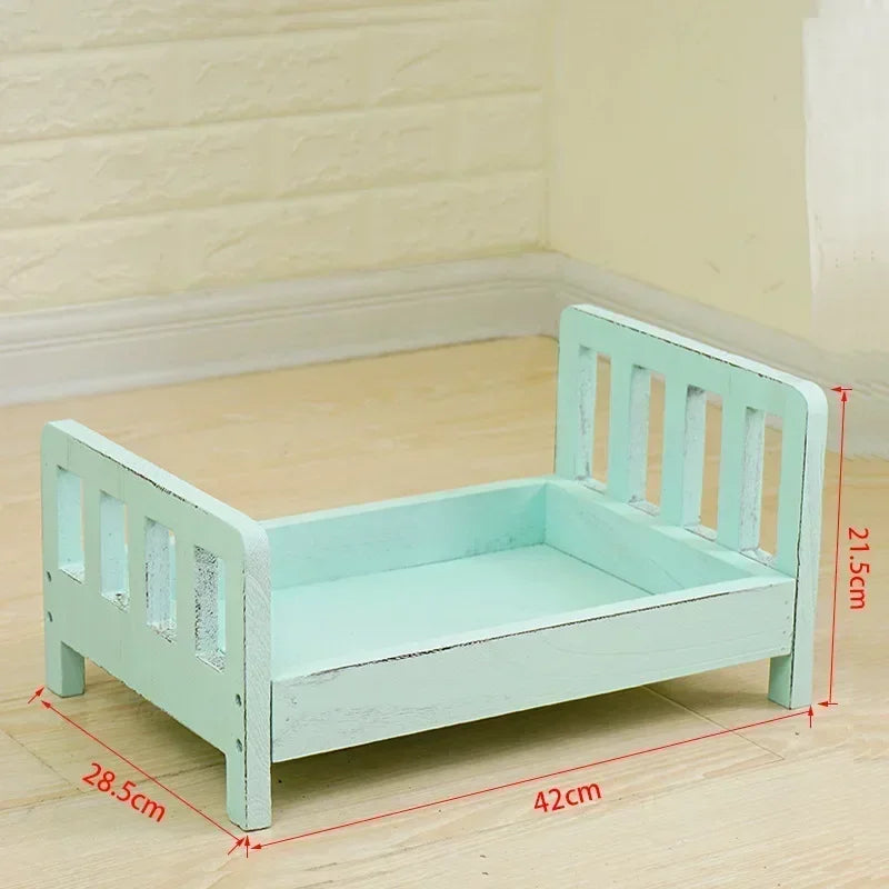1pc Vintage Detachable Wooden Mini Bed Baby Chair Newborn Photo Shoot Essential Props Practical Children's Photography Furniture