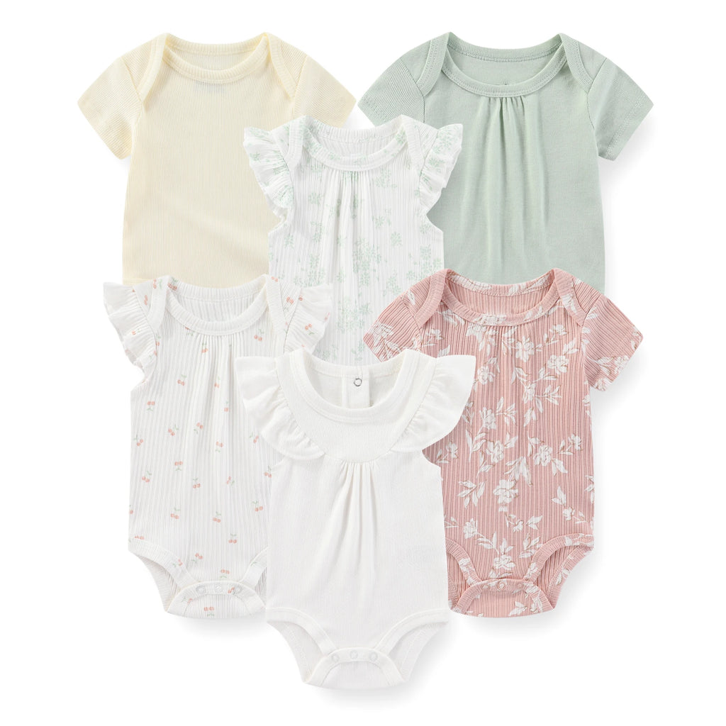 6-Piece Fashion Cute Baby Bodysuits Cotton Soft Newborn Boy Girl Short Sleeve Onesies Summer Sleeveless Infant Clothes