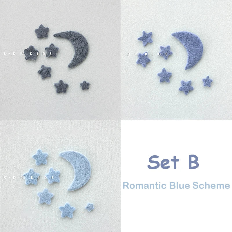 7pcs Wool Felt Stars and Moon Newborn Photography Props Background Mini Accessories Atmospheric Moon and Stars Baby Shoot Props