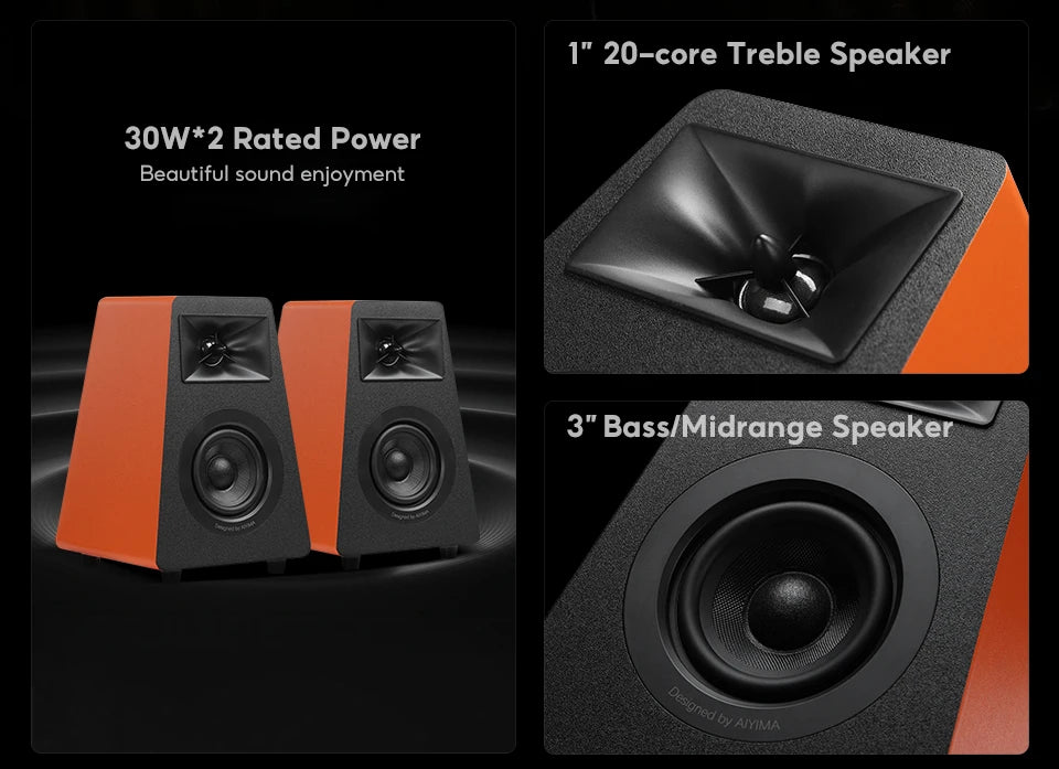 AIYIMA S30 Active Bookshelf Speakers Bluetooth 5.3 Wooden 100W Studio Monitor Speakers Hifi Home Theater Subwoofer Orange/White