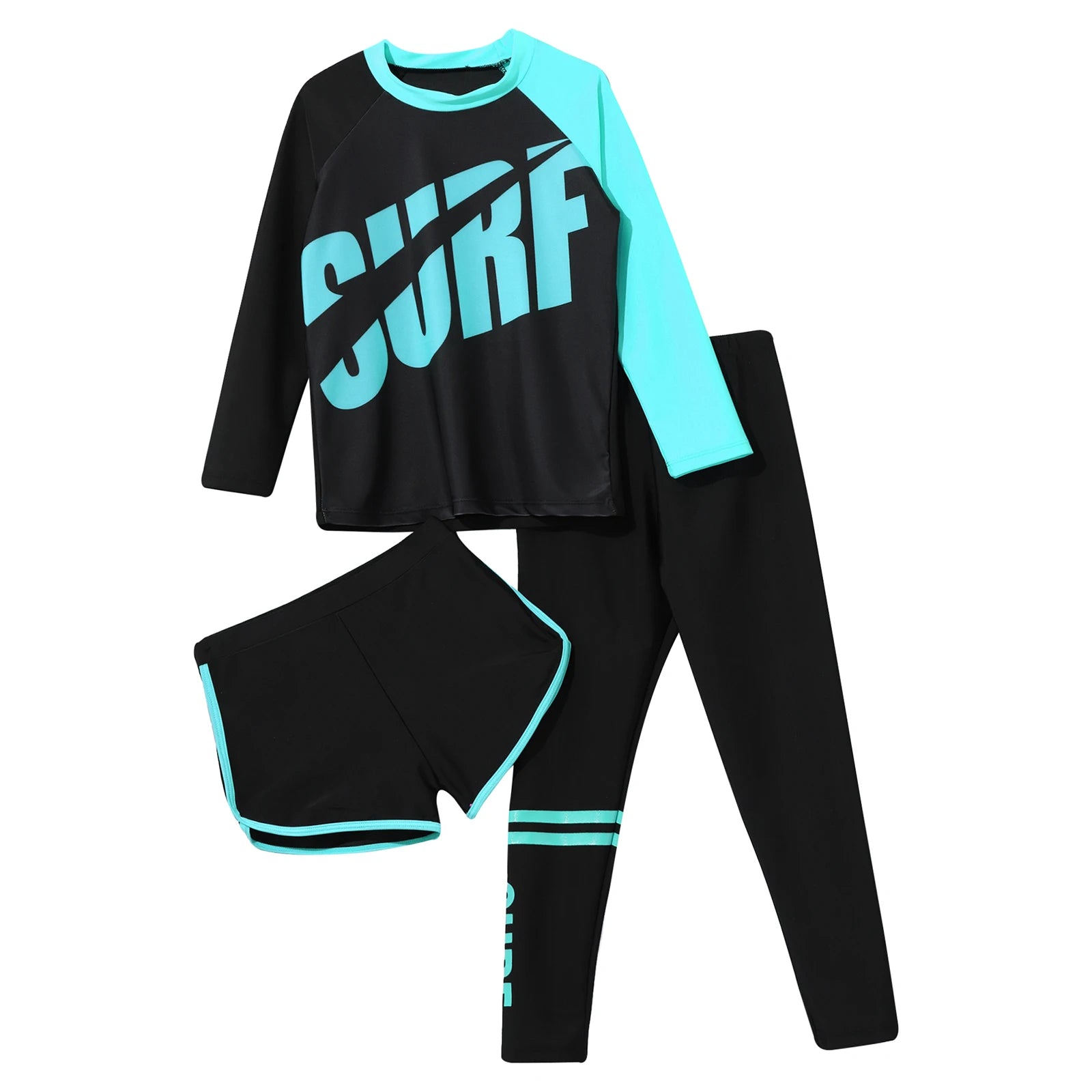 Kids Rash Guard Swimwear 3 Piece Swimming Sets Quickly Dry Swimsuit Sun Protection Long Sleeve Top+Shorts+Pants Swim Outfits
