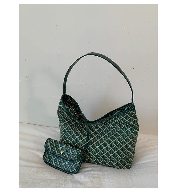 Large Capacity Women's Shoulder Bag Fashionable Commuter Tote Bag Soft PU Leather Printed Geometric Pattern Autumn New Arrival