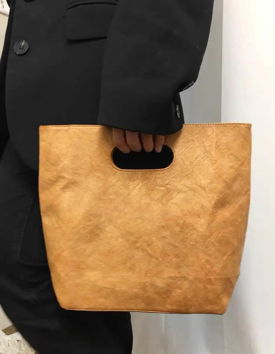 Retro Commuter Large Capacity Women's Tote Bag Kraft Paper Handbag Washable Simple Ins Style Casual Fashion Handbag