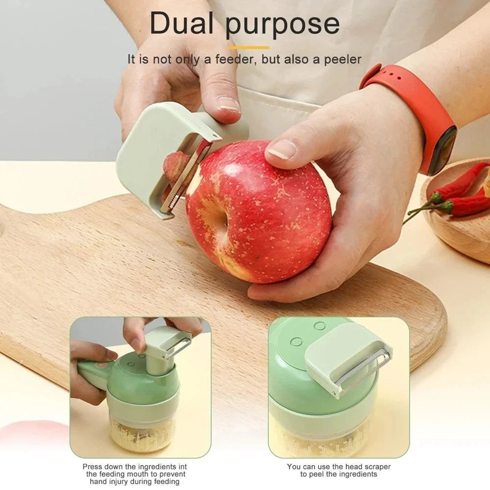 4 in 1 Handheld Electric Vegetable Cutter Wireless Food Processor Vegetable Slicer Set Pepper Garlic Mash Minced Cooking Gadgets