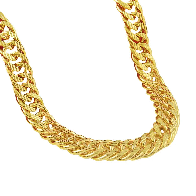24K AU999 Real Gold Twisted Unisex Chain, 10MM 60CM Bold Polished Boss Necklace, Men's Sideways Neckpiece