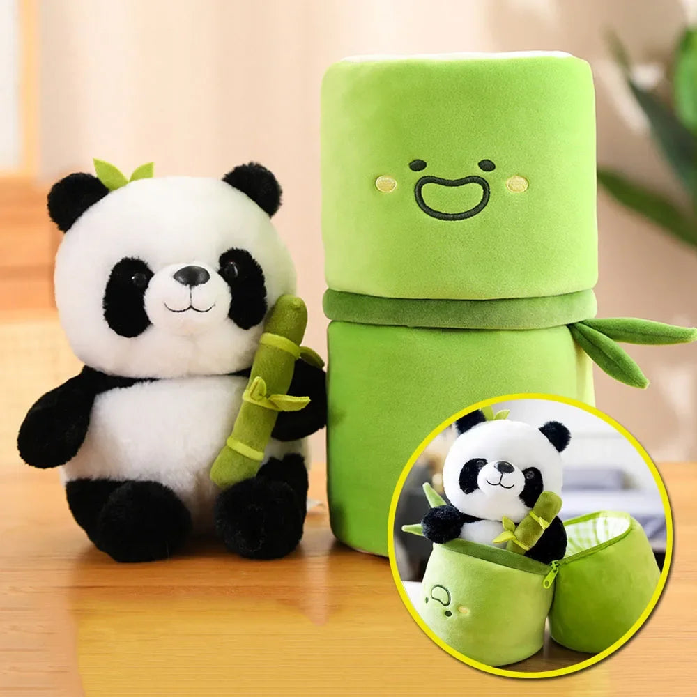 Cute Chinese Panda Doll with Removable Bamboo Tube PP Cotton Pillow Soft Plush Doll Girls Toy Children's Christmas Gifts Present