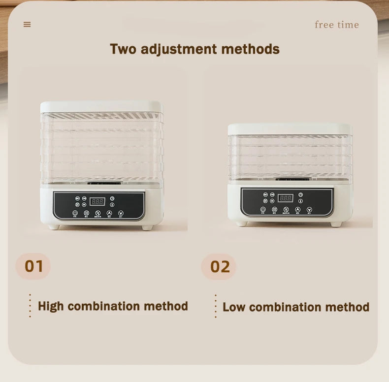 DMWD Dried Food Dehydrator Herb Fruit Vegetable Dehydration Drying Machine Smart Timing 5 Trays Pet Snacks Meat Hot Air Dryer EU