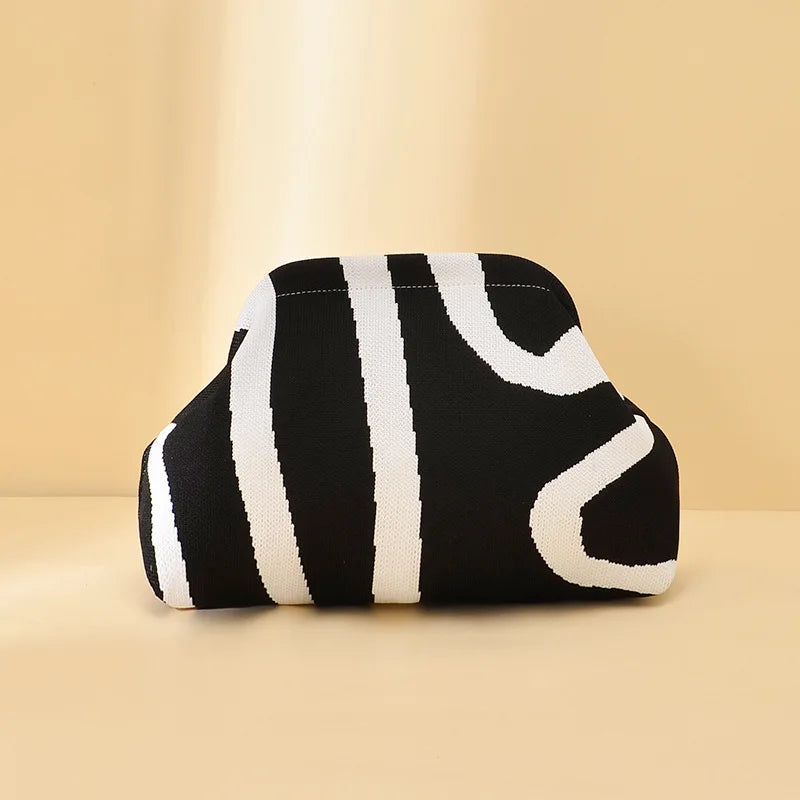 Striped Beach Bag Cloud Knitted Fashion Commuter All-Match Makeup Bag Weave Cross-Border Style Polyester Pillow-Shaped Bag