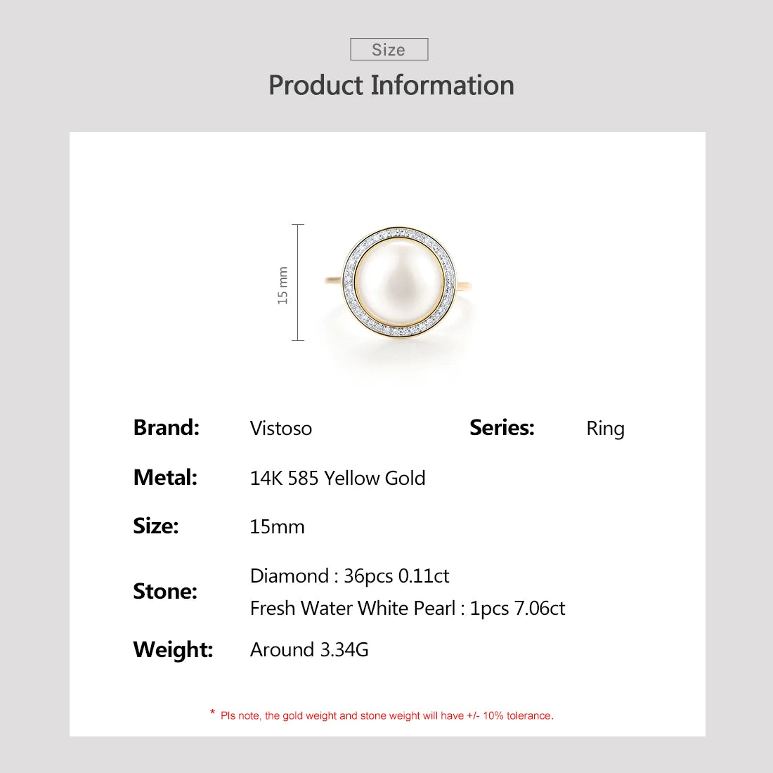 VISTOSO Authentic 14K 585 Yellow Gold Rings For Women Sparkling Diamond Fresh Water Pearl Round Wedding Set Trendy Fine Jewelry