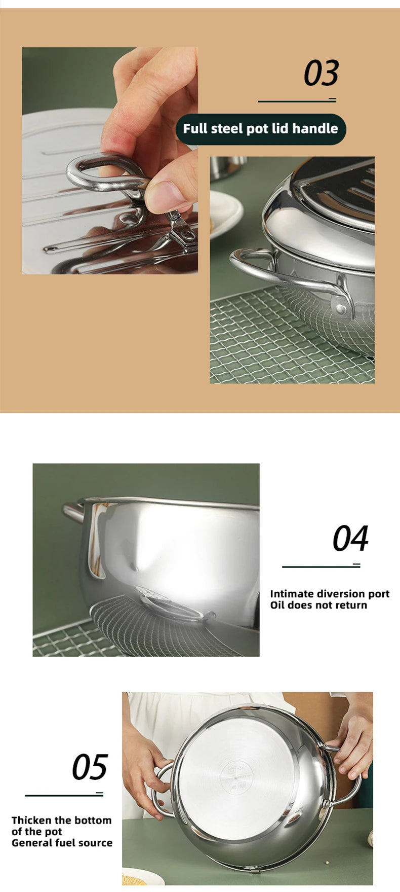 Japanese Deep Frying Pot With A Thermometer And A Lid Fryer Pan 304 Stainless Steel Kitchen Tempura Oil Frying Pan Fryer