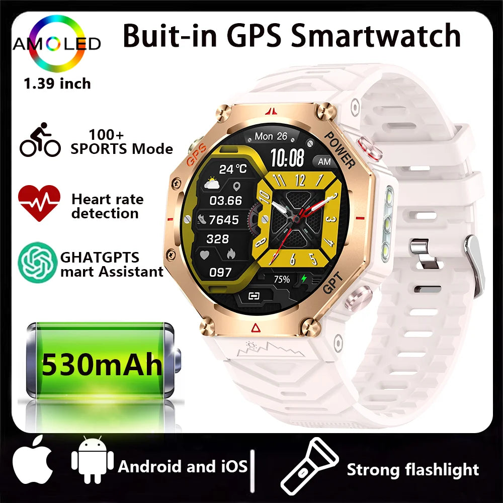 New ChatGPT AI assistant smartwatch with 5ATM water resistance, GPS, built-in dual-frequency GNSS and compass. For men and women