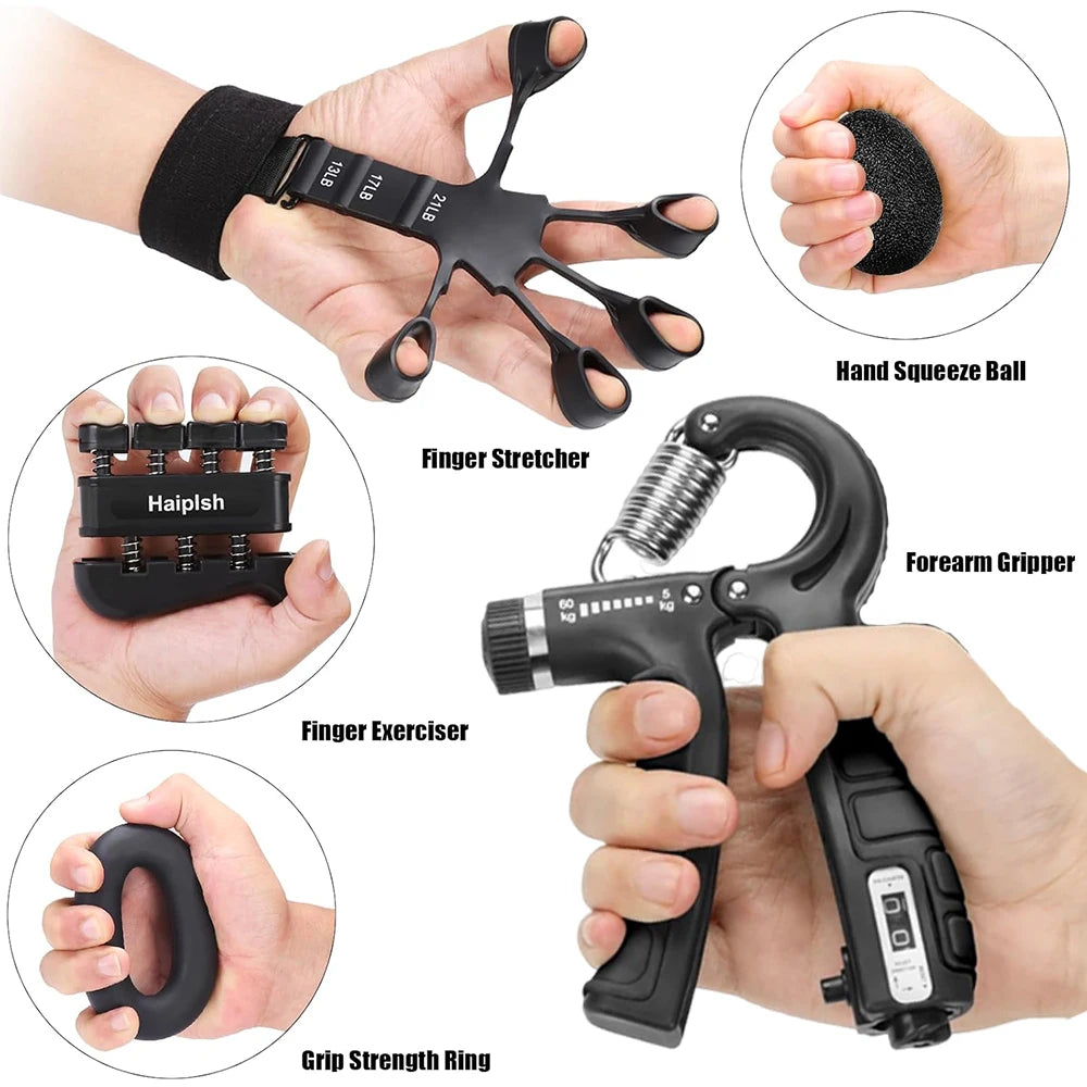 5-60Kg Adjustable Grip Strength Trainer with Finger Exerciser Hand Grip Strengthener for Muscle Building and Injury Recover