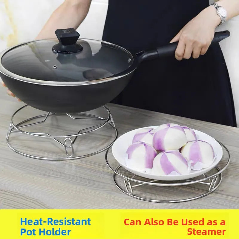 Thickened Stainless Steel round Tube Wok Stand Double Layer Pot Pad with Plate Connected Pot Stand Heat Insulation Anti-Scald...