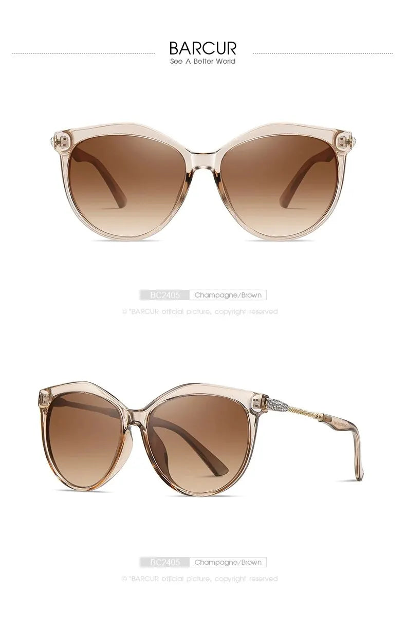 BARCUR Polarized Cat Eye Sunglasses Women Gradient Round Sun Glasses for Women Oculos Lunette De Soleil Femme
