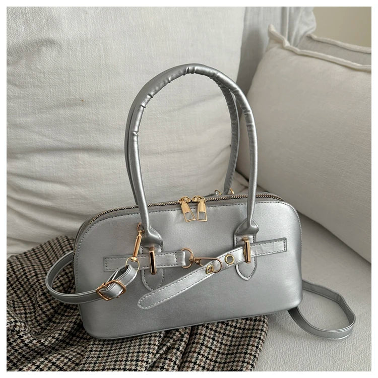 Modern  Shaped Women's Handbag Crossbody Commuter Bag Fashionable Retro Bowling Bag Soft Handle Polyester