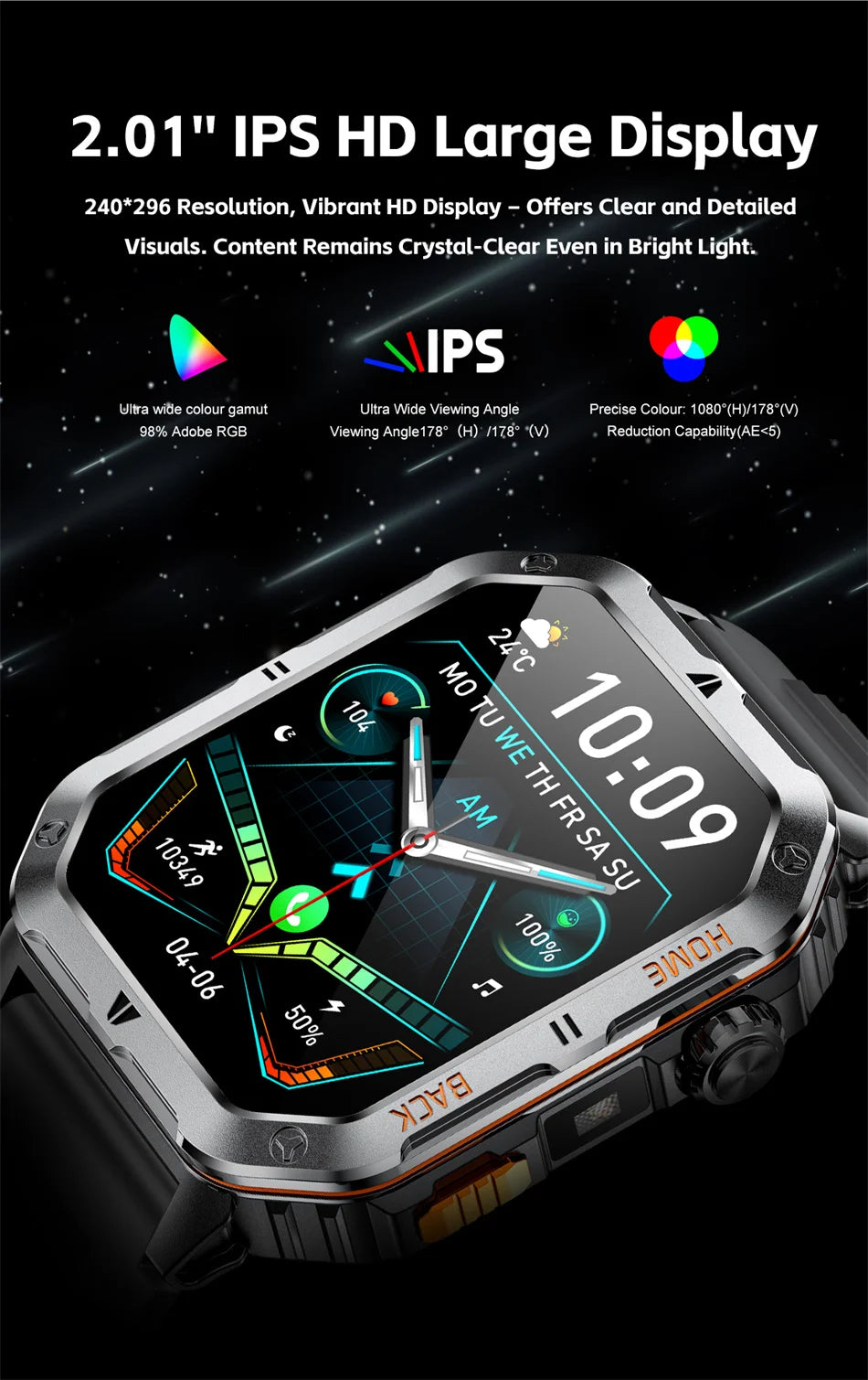 2025 New Smart Watch Men 1000mAh Ultra Large Battery 3ATM Professional Waterproof 2.01" HD Display Outdoor GPS Sports Smartwatch
