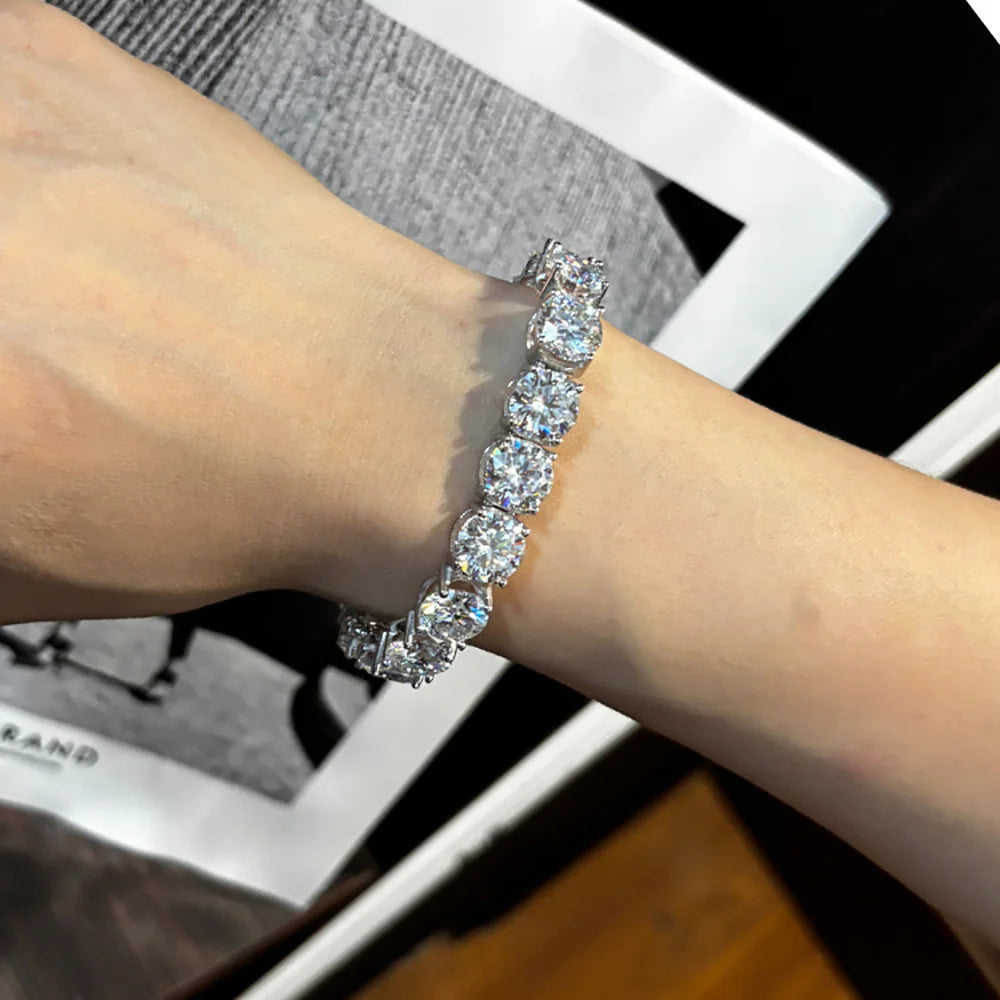 Serenity 10mm D Color Big Moissanite Tennis Bracelet for Women Men 100% S925 Sterling Silver Hand Chain Plated 18K Bracelet GRA