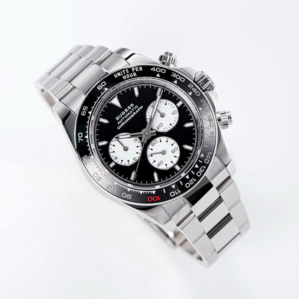 Sugess Diving Mens Watch Panda Automatic Mechanical Chronograph Peacock SL4801 Movement Wristwatch Waterproof Ceramic Bezel New