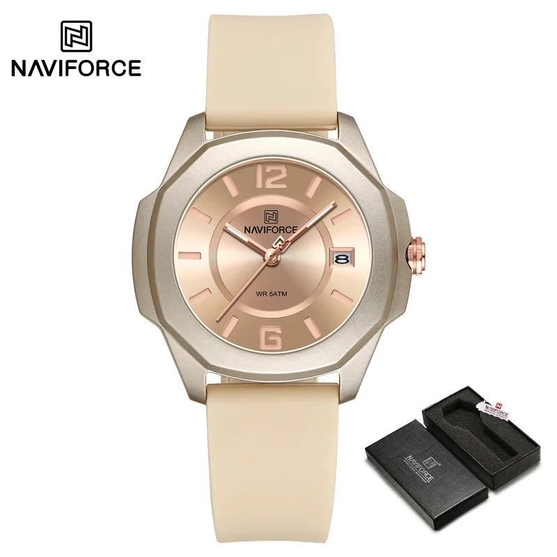 NAVIFORCE Sports Casual Watches for Woman Soft Silicone Strap Classic Fashion 30m Waterproof Date Display Ladies Gift Wristwatch