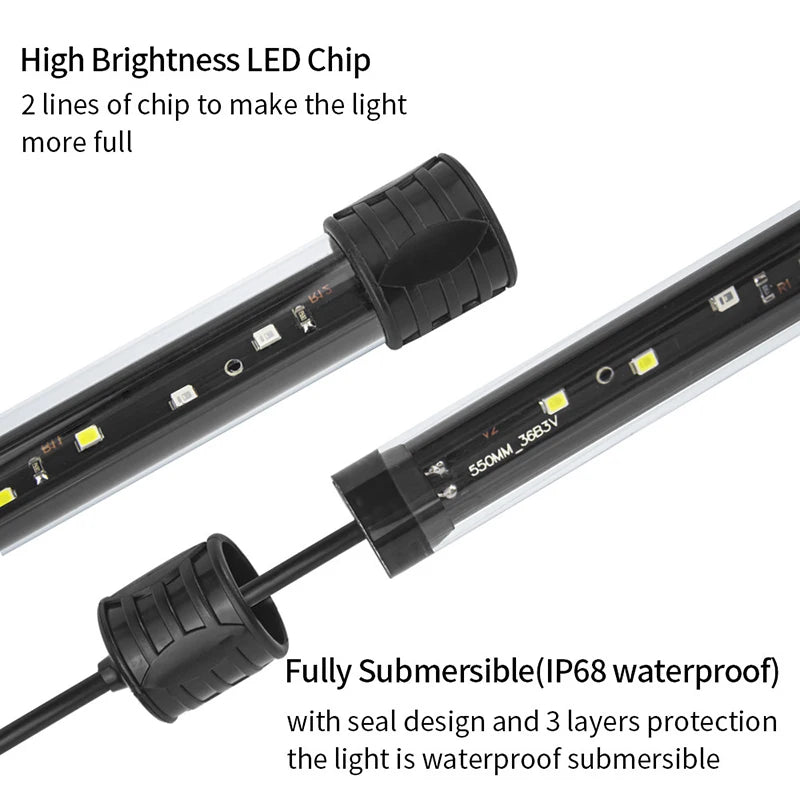 Fish Tank Light Underwater Lighting Submersible Lamp Plant Grow Lamp 110V 17-47CM USB Plug Aquarium Light LED Waterproof