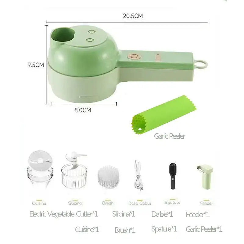 Multi-Functional Portable Wireless Vegetable Processor Electric 4-in-1 Vegetable Cutter Set, Easy to Charge With Egg Cream Whisk