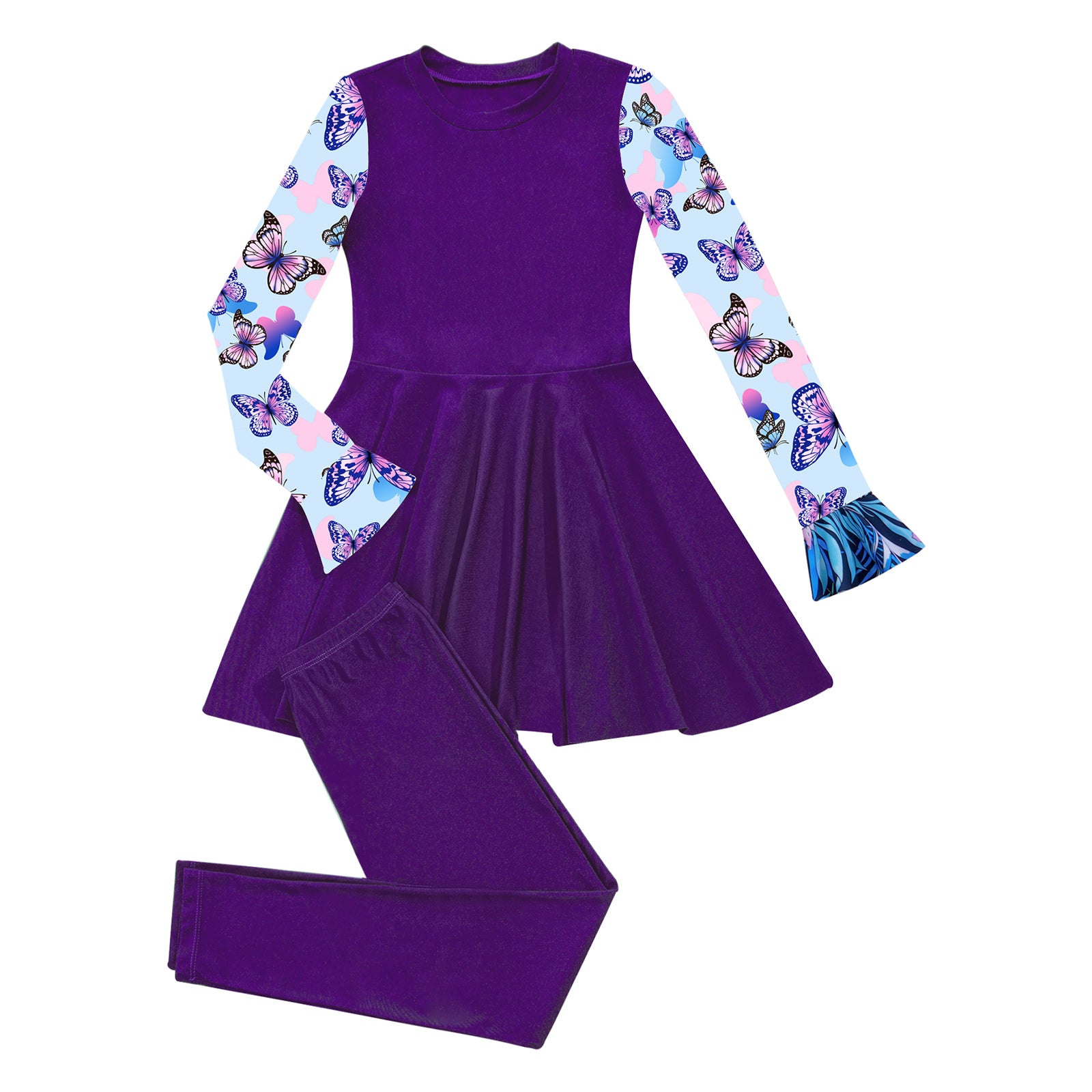 Girls Swimsuits 2 Piece Rash Guard Set UPF 50 Sun Protection Long Sleeve Swim Dress with Leggings Kids Full Body Cover Beachwear