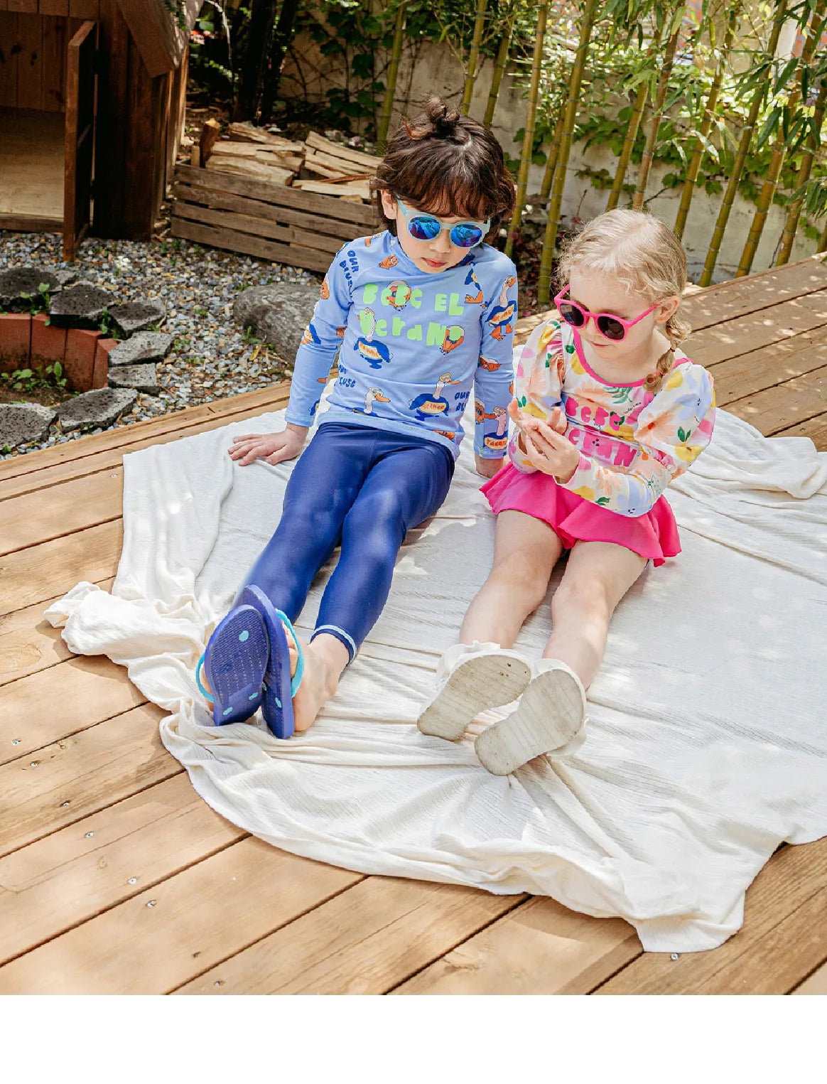 Swimming Suit for Girls Boys Cute Printed Long Sleeve Trousers Beach Swimwear for Kids Quick-dry Swimdress