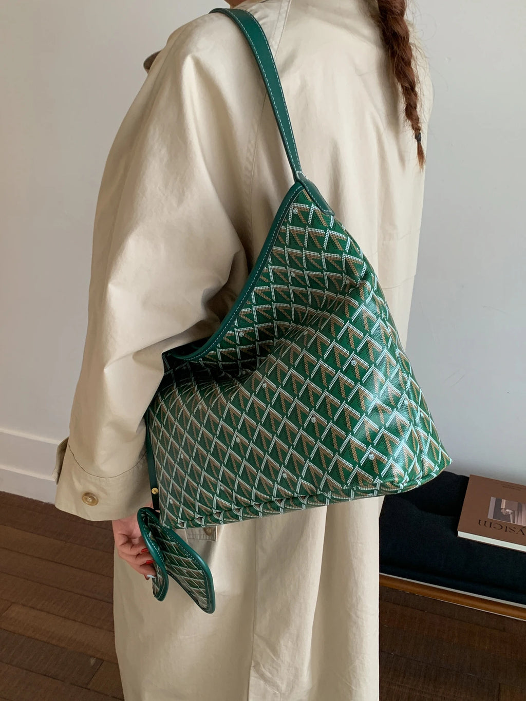 Large Capacity Women's Shoulder Bag Fashionable Commuter Tote Bag Soft PU Leather Printed Geometric Pattern Autumn New Arrival