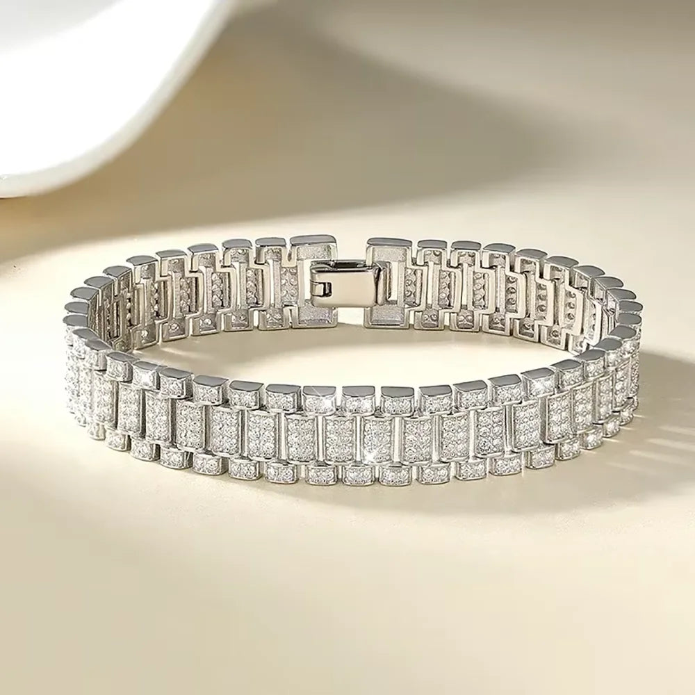 IGOTOS 1.2mm Moissanite Watch Chain Bracelet 925 Sterling Silver Certified Women Men Full Diamond Bangle Fine Jewelry