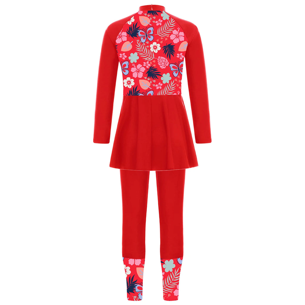 Girls Swimsuits 2 Piece Rash Guard Set UPF 50 Sun Protection Long Sleeve Swim Dress with Leggings Kids Full Body Cover Beachwear